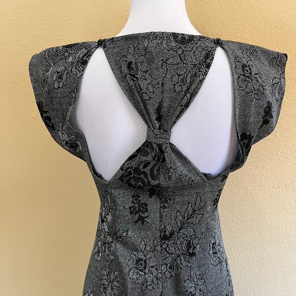 Vintage 90s Black Floral Metallic Bodycon Mini Dress size 9 - Picture 6 of 11